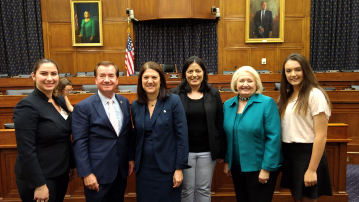 House Foreign Affairs Committee Chairman Ed Royce (R-CA) with ANCA Program Director Tereza Yerimyan; intern, Sevana Dombalagian; Ms. Mary Ellen Iskenderian, President and CEO of Women’s World Banking; MMIT's Dr. Tavneet Suri and the Hon. Melanne Verveer following a hearing on women’s empowerment in developing countries.