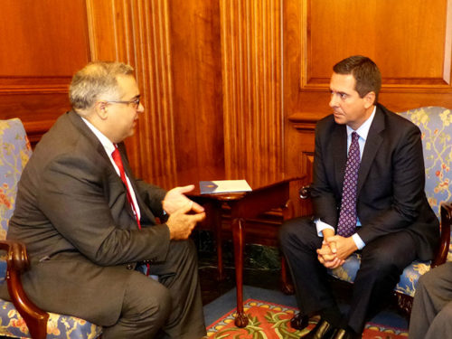 House Intelligence Committee Chairman Devin Nunes confers with ANCA Executive Director Aram Hamparian regarding U.S. reliance on Turkey’s Incirlik Airbase.