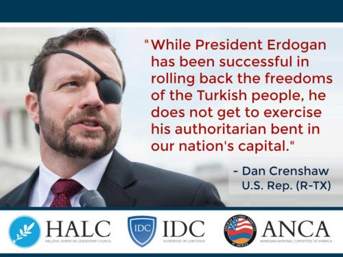 Rep. Dan Crenshaw (R-TX) is leading a Congressional letter to ensure the safety of peaceful protesters during the Erdogan-Trump meeting on November 13th.
