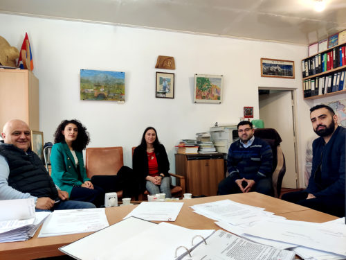 The ANCA and ANC Artsakh teams discuss Lady Cox Rehabilitation Center plans for expansion with founder and director Vardan Tadevosyan.
