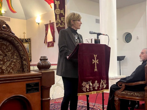 Rep. Susie Lee (D-NV) offering remarks at the community vigil honoring Armenia's fallen martyrs, held at St. Geragos Armenian Apostolic Church in Las Vegas, NV.