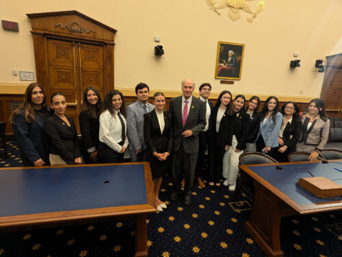 2024 ANCA Leo Sarkisian Internship and Maral Melkonian Avetisyan Fellowship participants with Rep. Bill Keating (D-MA), the Ranking Member on the House Foreign Subcommittee on Europe.