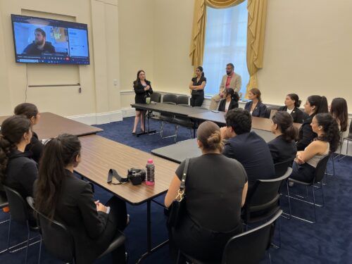 Congressional Armenian Staff Association (CASA) co-Chair Maria Martirosyan Issakhanian discussing Capital Hill career prospects during a lunch and learn session with ANCA Summer Interns.