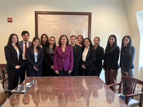 Armenian Legal Center founding executive director Kate Nahapetian speaks to ANCA summer interns about legal careers and efforts to secure justice for crimes against Artsakh and Armenia.