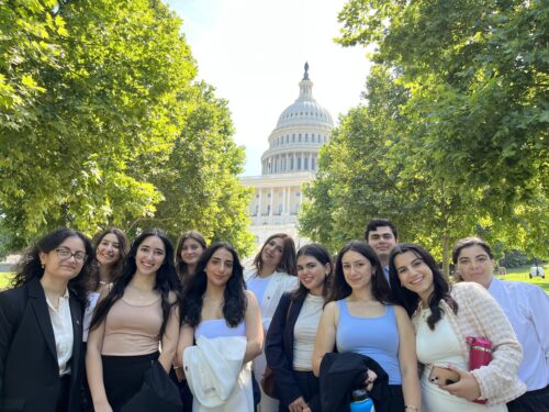 The 2024 ANCA Leo Sarkisian Internship and Maral Melkonian Avetisyan Fellowship participants share their favorite memories from a summer of Capitol Hill advocacy and connecting with their culture and community. Pictured from L to R: Maral Krikorian, Anna Lieggi, Mane Davityan, Renee Van Leeuwen, Nareh Aseyan, Vana Hovsepian, Sabrina Tomarci, Alique Kalachian, Armen Bagdassarian, Lorig Korajian, and Antriana Bigiazian.