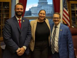 Congressional Armenian Caucus Co-Chair Gus Bilirakis (R-FL) with the ANCA's Alex Galitsky and Tereza Yerimyan on the opening day of the 119th Congress. Rep. Bilirakis has received an “A+” from the ANCA, with a decades-long record of leadership on key Armenian and Hellenic American priorities.