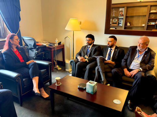 ANCA Western Region Chair Oshin Harootoonian, AYF Western Region Central Executive member Herag Menachian, and ANCA National Grassroots Director Gev Iskajyan led a delegation urging Rep. Laura Friedman (D-CA) to support decisive U.S. action to sanction Azerbaijan, secure the release of Armenian detainees, and advance genocide education as a pathway to accountability and peace.