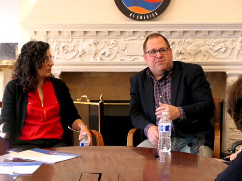 Armenian Legal Center founding executive director Kate Nahapetian and POLITICO senior politics editor Charlie Mahtesian lead a discussion on careers in international law and journalism during ANCA Rising Leaders Session 2.