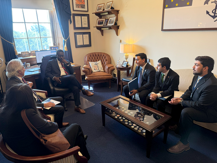 Rep. Gabe Amo (D-RI) meets with ANCA Eastern Region Chairman Dr. Ara Chalian and Rhode Island advocates on Armenian hostage release and Artsakh's right of return.